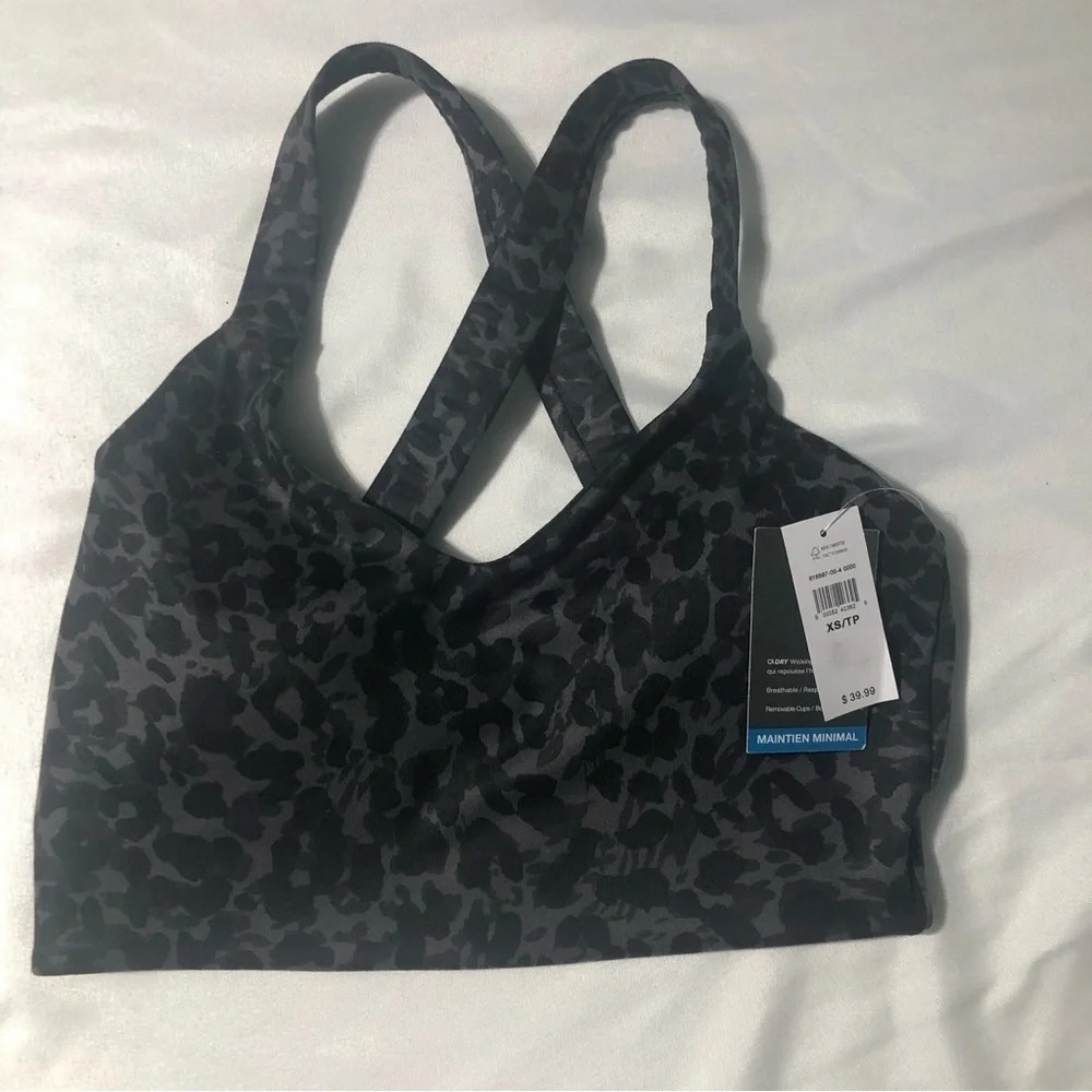 NWT Gap Fit Grey Leopard Camo Sports Bra removable cup liners XS